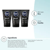 DEEP Cleansing Beard and Face Wash, Enriched with Natural Charcoal, 3 Pack of 3.3 Fl Oz Tubes