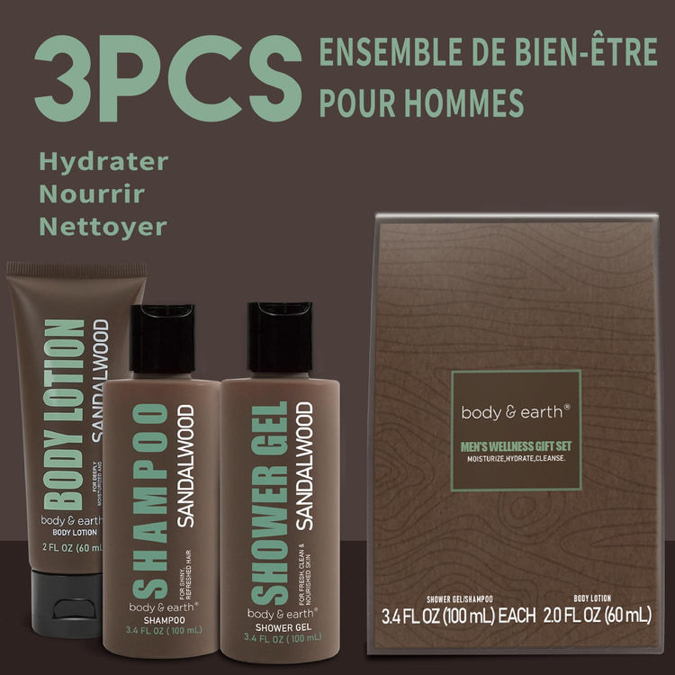 Birthday Gifts for Men  Gift Sets for Men 3PC Mens Gift Set Gift Baskets for Men Includes Sandalwood Shower Gel Body Lotion Shampoo, Mens Gift Basket Christmas Gifts for Men Boyfriend