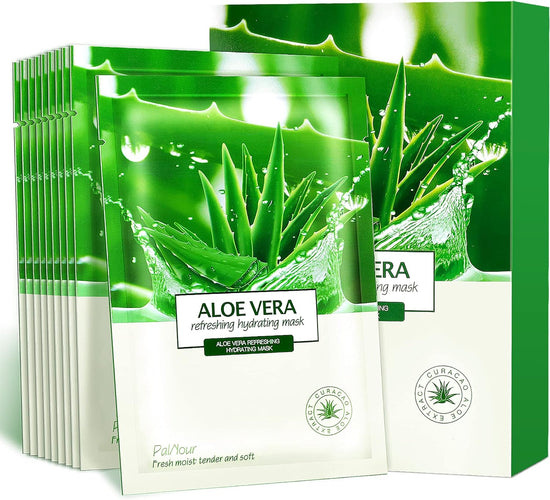 Aloe Facial Skincare Sheet Hydrating Moisturizing Revitalizing Facial Skincare Sheet for Dry, Oily, Sensitive and Tired Skin 25Ml/0.8Oz, Pack of 10