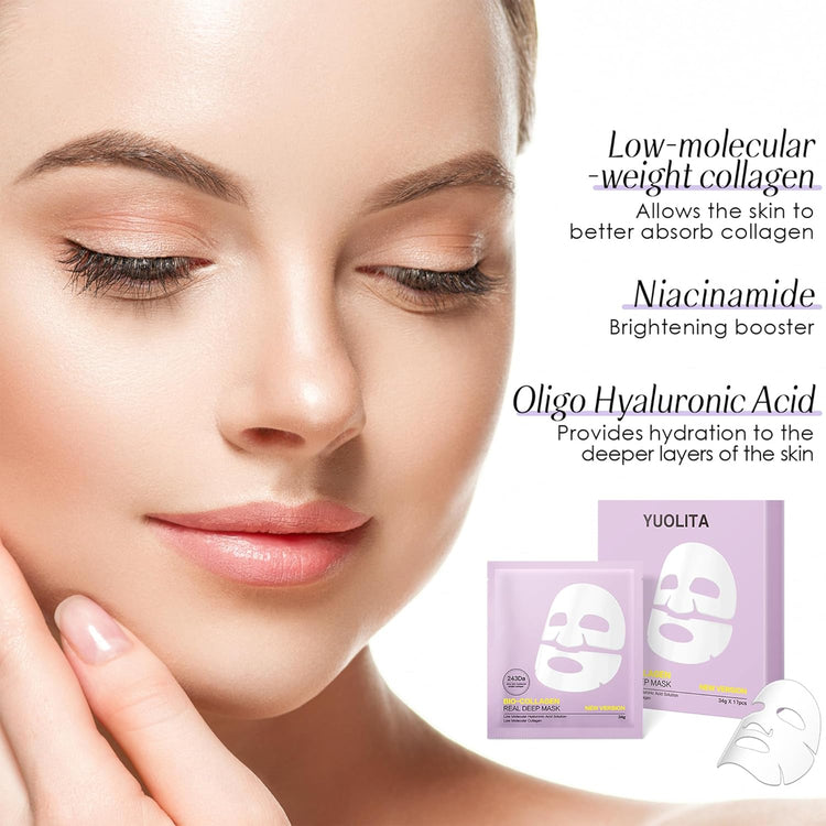 Deep Collagen Jelly Gel Face Mask,Bio-Collagen Facial Mask for Glass Glow Skin,Hydrating Hydrogel Sheet Overnight Mask, Low Molecular Weight Collagen for Lifting, Firming, and Moisturizing