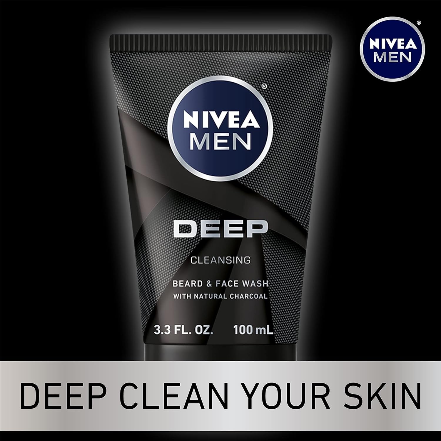 DEEP Cleansing Beard and Face Wash, Enriched with Natural Charcoal, 3 Pack of 3.3 Fl Oz Tubes