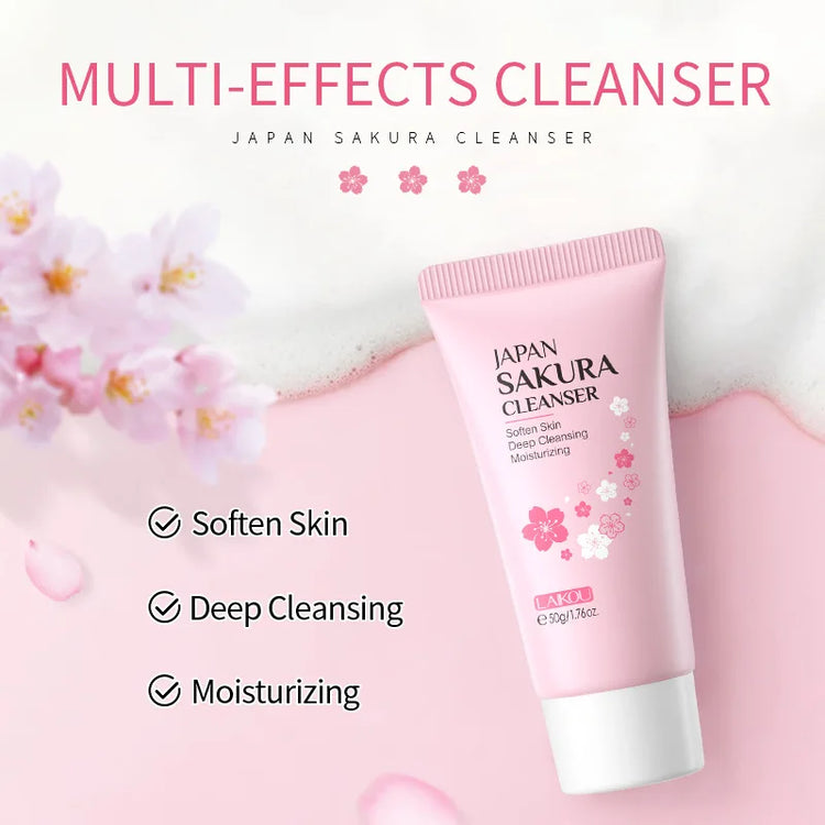 Japan Sakura Facial Cleaner Korean Face Serum Exfoliating Peeling Gel Moisturize Toner Eye Cream Sunscreen Cosmetic Skincare Set